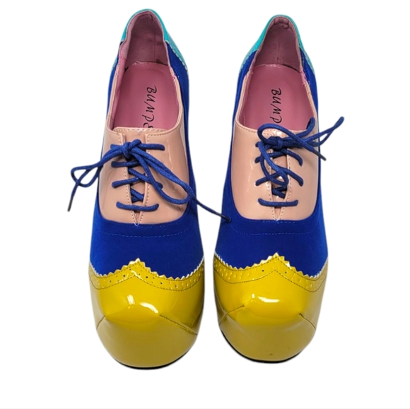 Color Block Lace Up Oxford Platform Heels - Picture 7 of 9